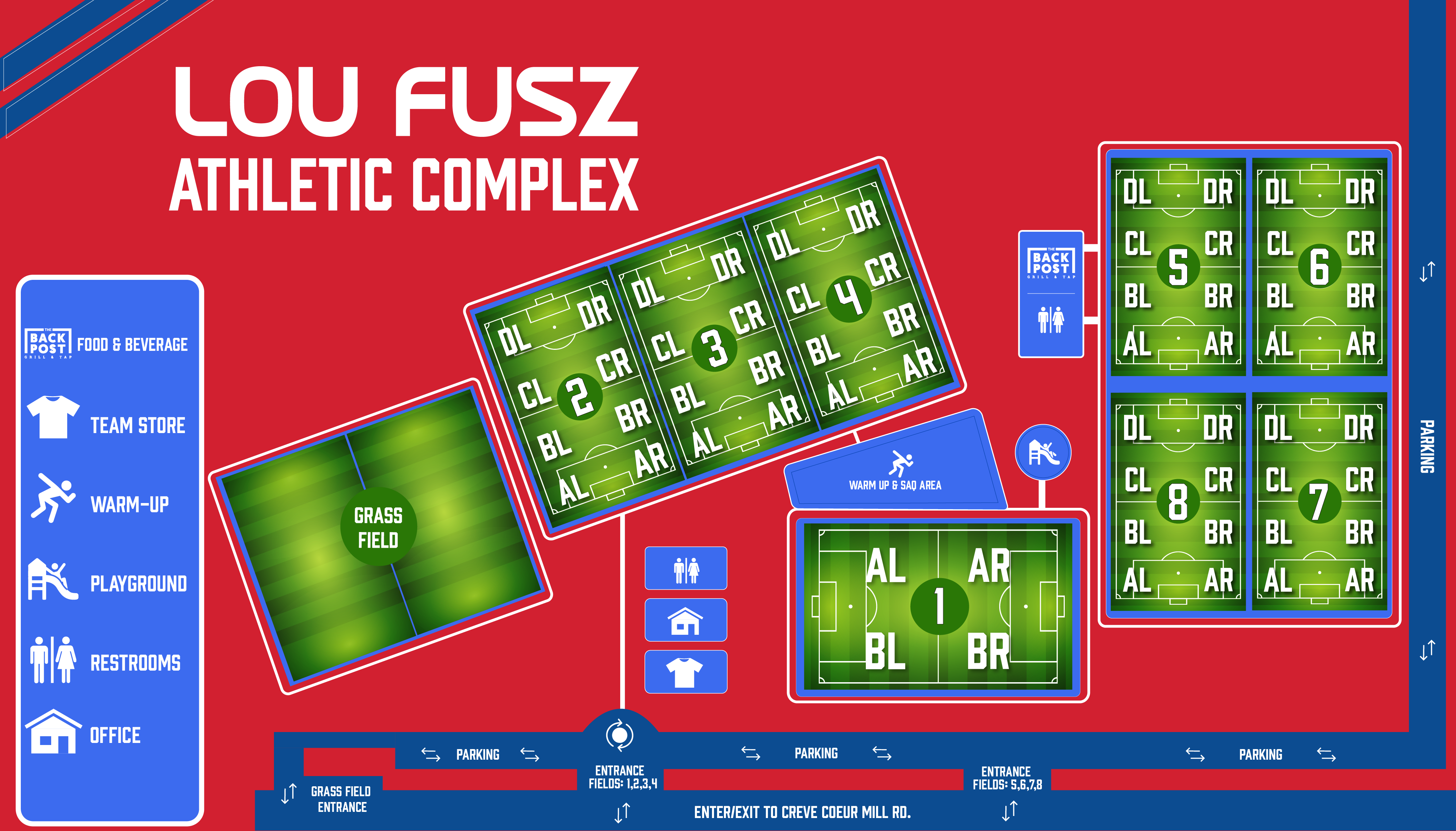 Updated Lou Fusz Athletic Complex Field Map.
